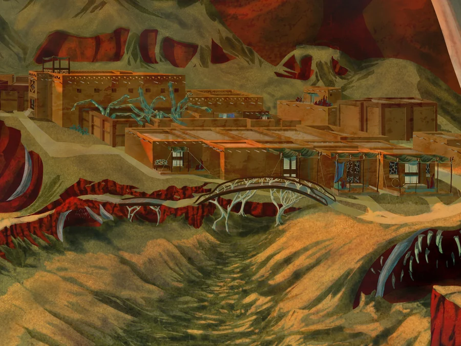 The Seed &mdash; a canyon settlement built into red rock terraces